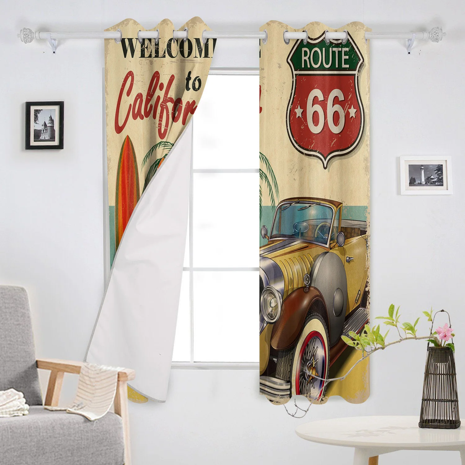 Ретро автомобильный Приморский пляжный постер Калифорнийские оконные шторы
