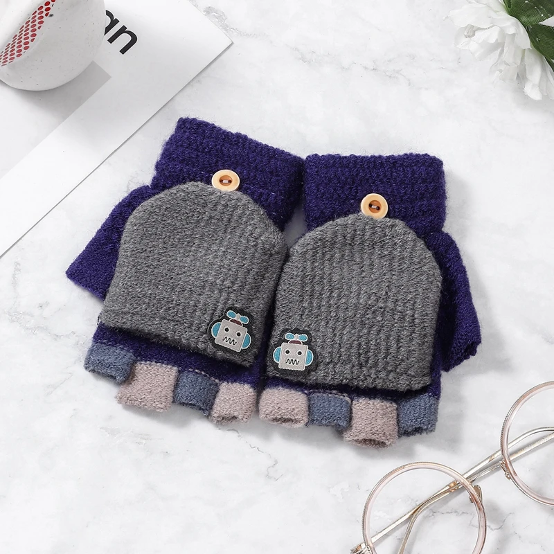 5-12 Years Winter Kids Warm Gloves Children Knitted Stretch Mittens Boy Girl Patchwork Elastic Fingerless | Детская одежда и обувь