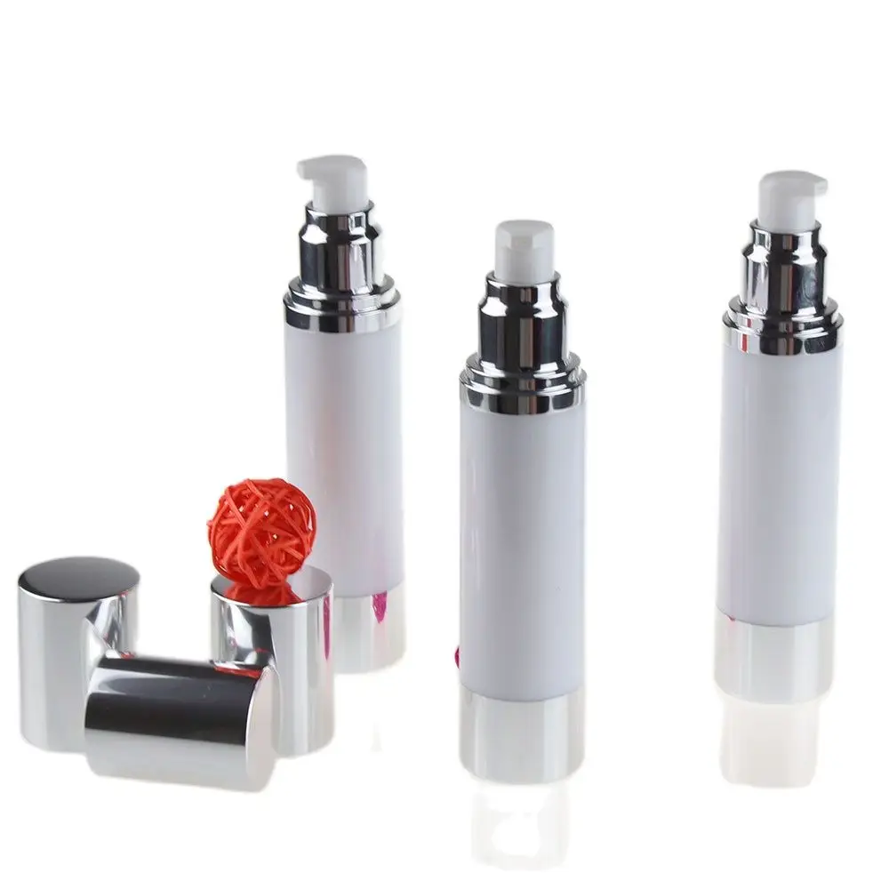 Новое поступление! 50 мл белая безвоздушная бутылка блестящий серебряный