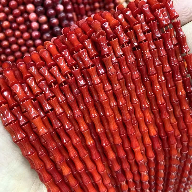 

Natural Bamboo Shape Red Coral Stone Beads Loose Spacer Beads Strand for Jewelry Making DIY Necklace Bracelet Accessories 15"