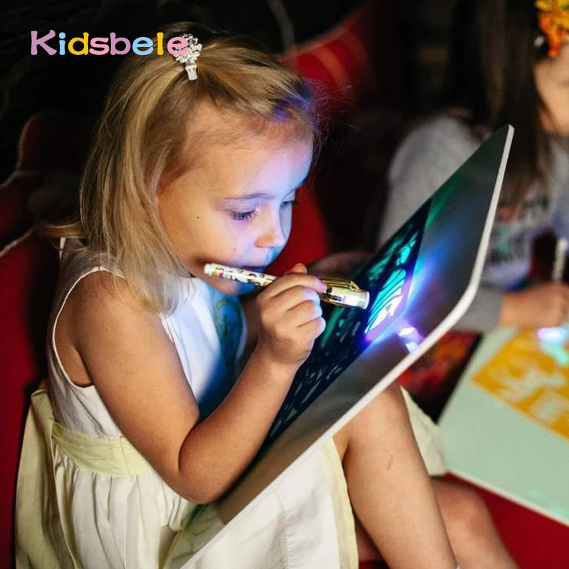 A3 גדול אור זוהר ציור לוח ילדים צעצוע Tablet לצייר בחושך קסם עם אור-כיף ניאון עט ילדים חינוכי צעצוע