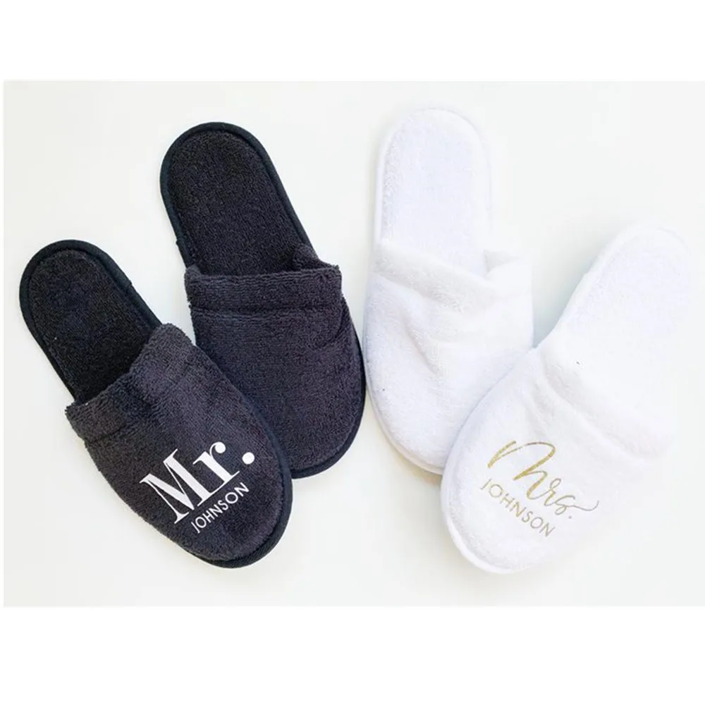 Шлепанцы для жениха и невесты персонализируемые золотые шлепанцы mr &amp miss