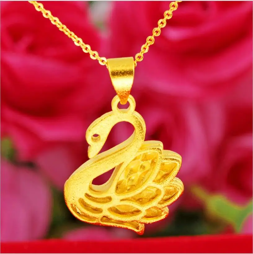 

Hi necklaces women 24K yellow Gold plated goose Pendant Necklace for female party Jewelry with Chain Birthday Gift long no fade