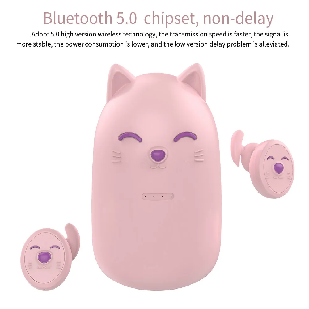 Умные TWS наушники в форме кошки беспроводные Bluetooth стерео гарнитура с зарядным