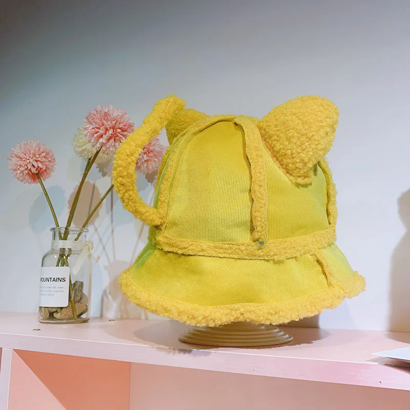 

Children's Hat Autumn and Winter Models with Curly Tail Cat Children's Fisherman Hat Lamb Wool Children's Warm Hats