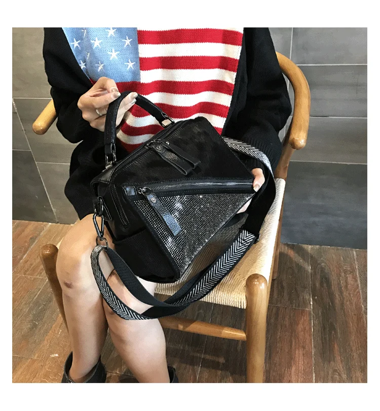 Fashion Horse Hair Messenger Bags Diamonds Satchels Horse Hair Patchwork handbag adies hand bags Diamonds Patchwork handbags
