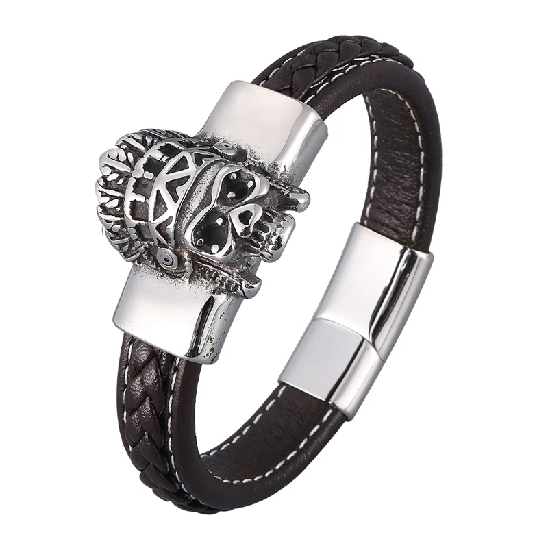 Модные Коричневые Плетеные Кожаные веревочные браслеты мужские индийские