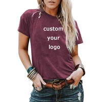 custom logo spring and summer women t shirt european and beautiful women tops solid color casual round neck short sleeved