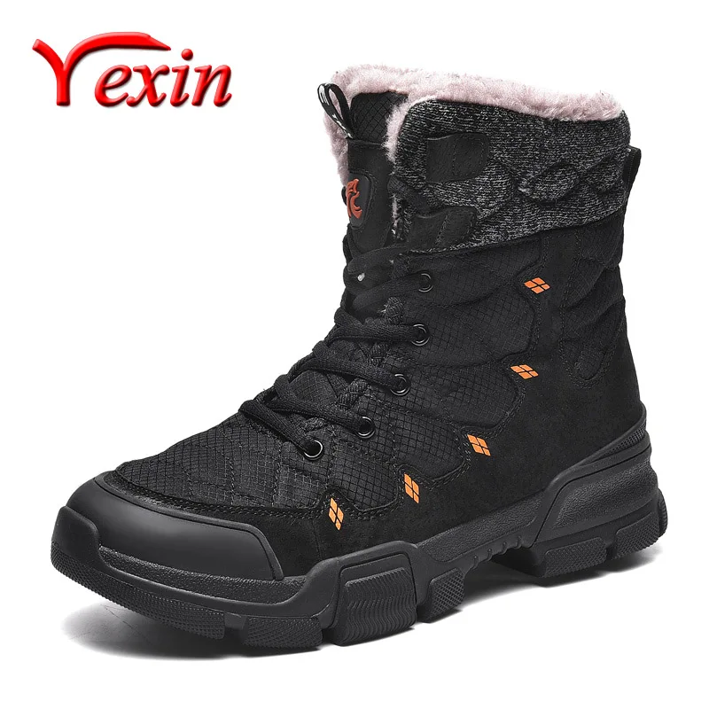 

Brand Winter Men Snow Boots Fur Plush Warm Leather Men Boots Waterproof Ankle Boots Outdoor Non-slip Hiking Boots Work Shoes Big