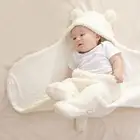 Хлопковое плюшевое одеяло с капюшоном для новорожденных, теплый мягкий спальный мешок, накидка на коляску, одежда, спальные мешки