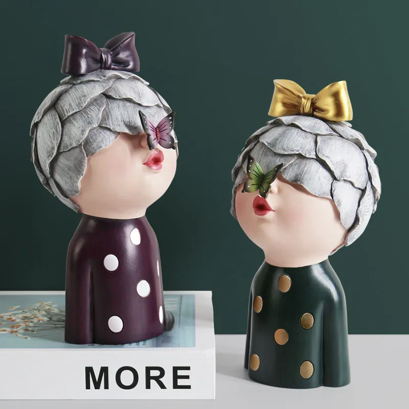 Modern Flower Head Butterfly Girl Resin Accessories Desktop Coffee Table Sculpture Decoration Home Livingroom Figurines Crafts | Дом и сад