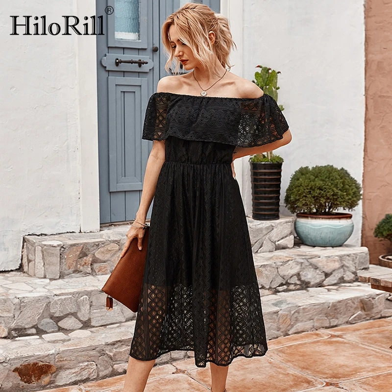 

HiloRill Slash шеи вечерние миди платье сексуальное вышитое кружевное платье, летние пляжные платья для женщин в африканском стиле 2021 Kobieta Sukienka