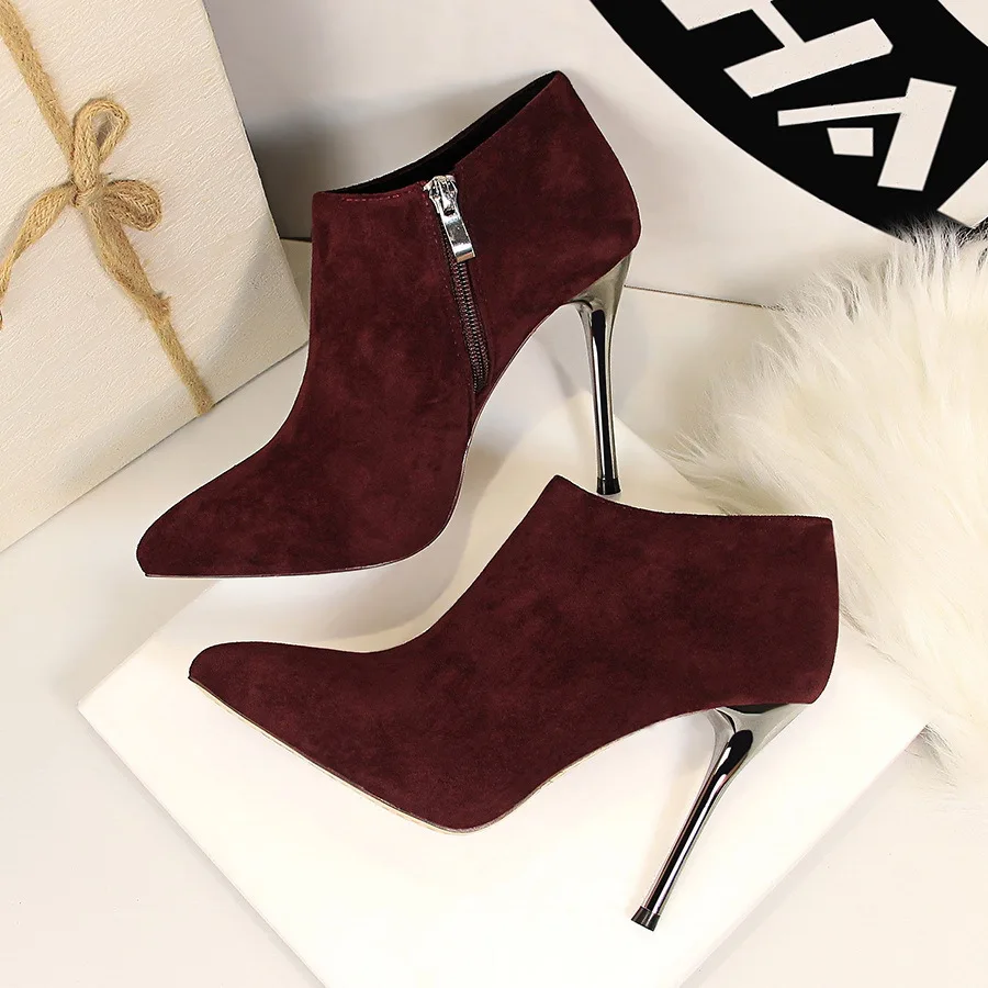 

European style fashion simple stiletto super high heel women's boots pointed toe suede sexy boots shoes