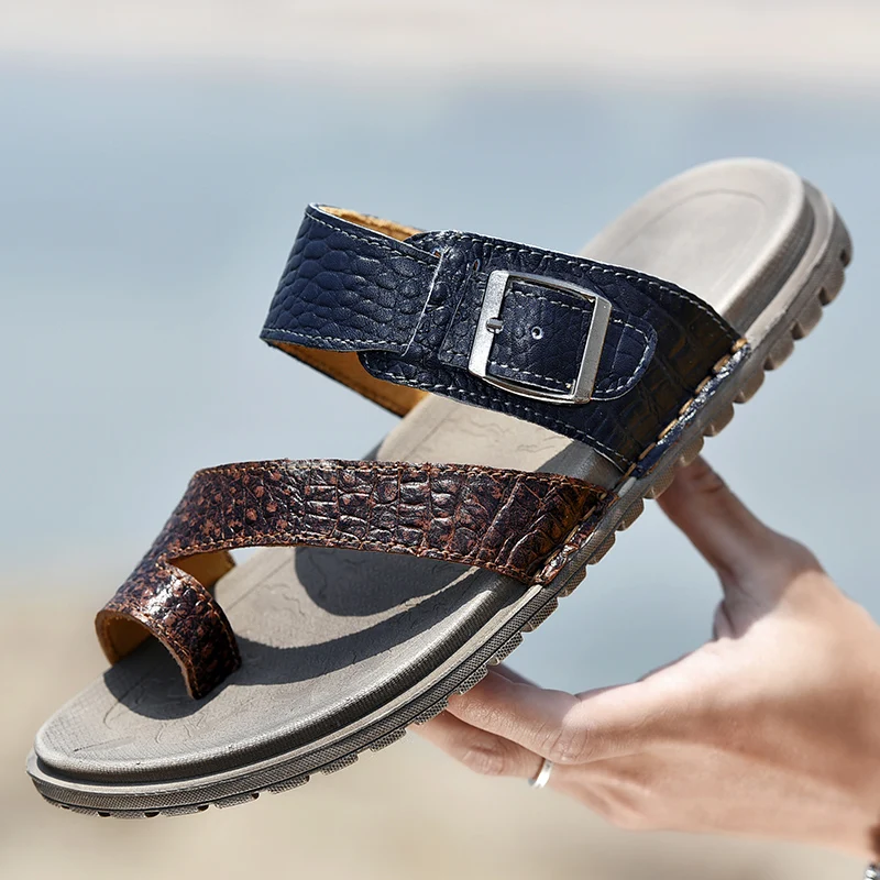 

Summer Genuine Leather Sandals Men Fashion Brand Quality Gladiator Beach Sandals Slippers Zapatillas Hombre Men Casual Sandals