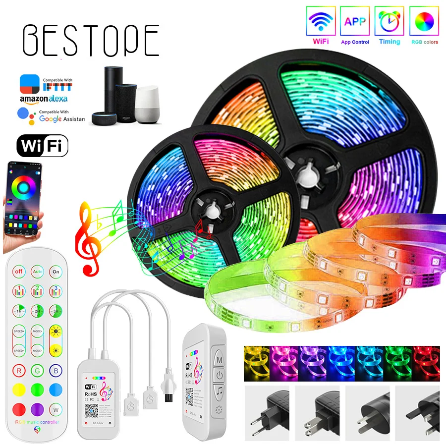 WI FI RGB Светодиодные ленты светильник s 5050 SMD 2835 15 м 20 светодиодный не