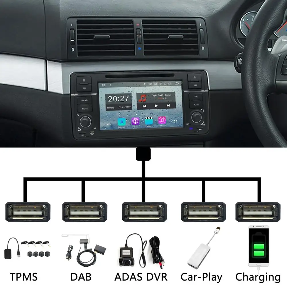 Автомобильный DVD-плеер PX6/Octa Core 5 USB-портов Android 9 0 4 Гб + 64 ГБ для BMW 3 серии E46 1998-2006 M3 318