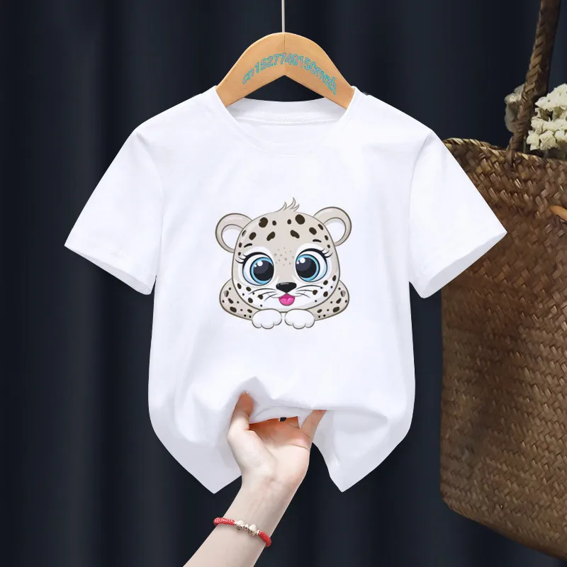 

Leopard Safari Print Boys/Girls White T-shirt Kid Summer Harajuku Kawaii Funny Clothes Little Baby Y2K Clothes,Drop Ship
