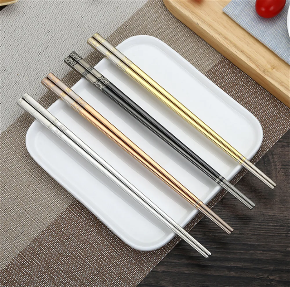 

Exquisite Gift Stainless Steel Anti-rolling Luxury Laser Engraving Korean Hollow Chopsticks Fortune Chopstick Food Tableware