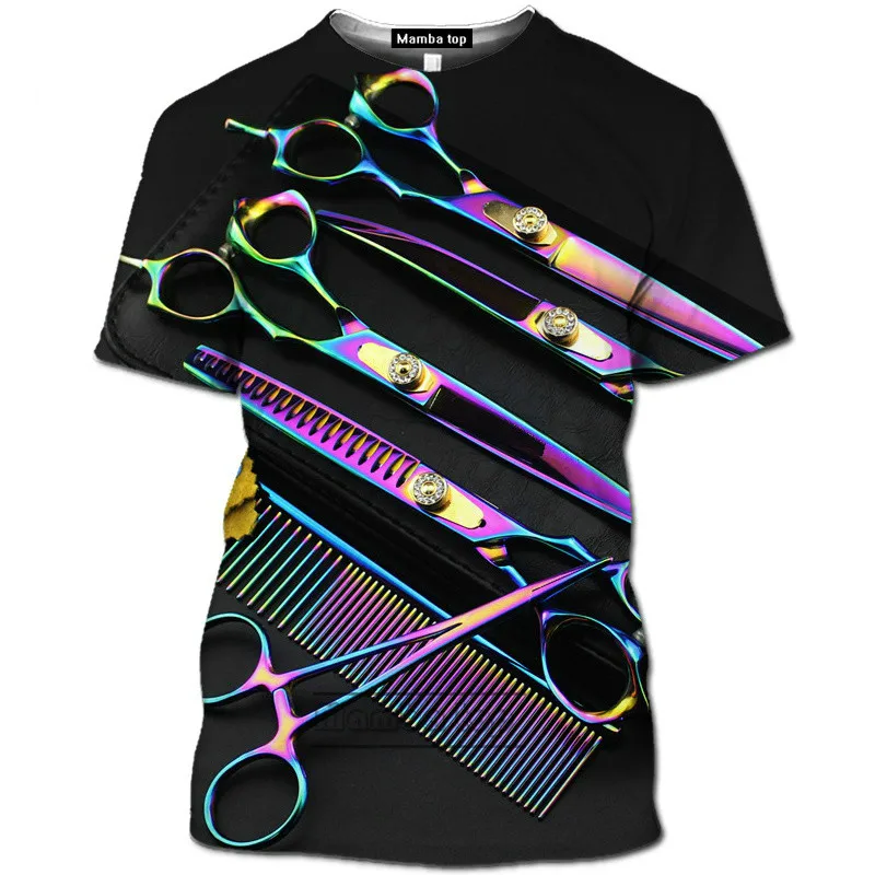 

Men's plus size barber scissors T-shirt men's 3D anime Harajuku T-shirt summer fashion streetwear 2021 new