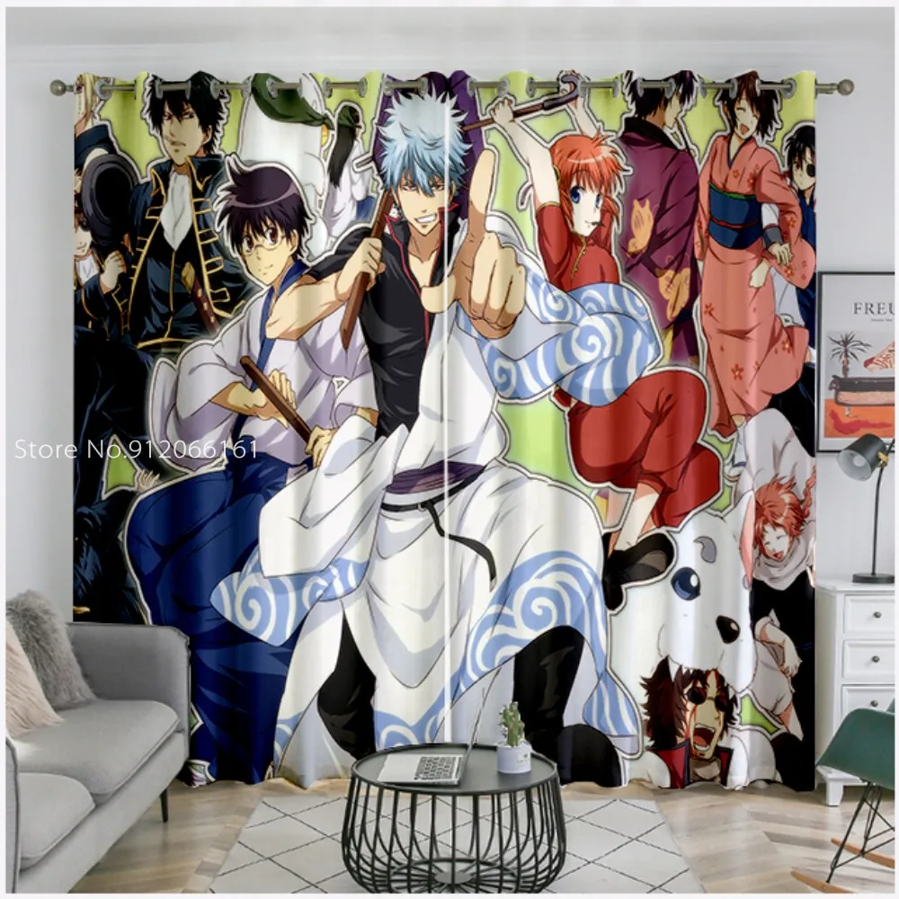 

1/2 Piece Anime Blackout Curtain Gintama Japan Manga 3D Window Drapes For Kids Boys Girls Dormitory Bay Window Room Decoration