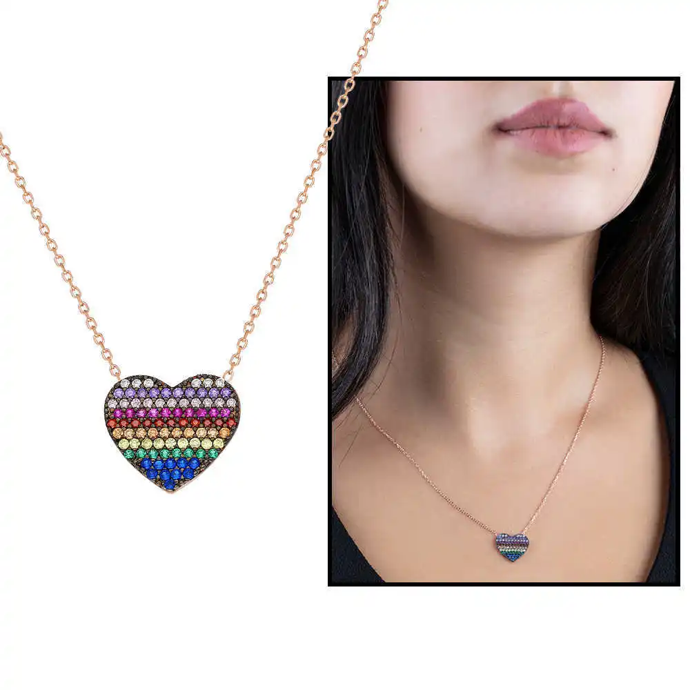 

Colorful Zircon Stone Heart Design 925 Sterling Silver Ladies Pendant