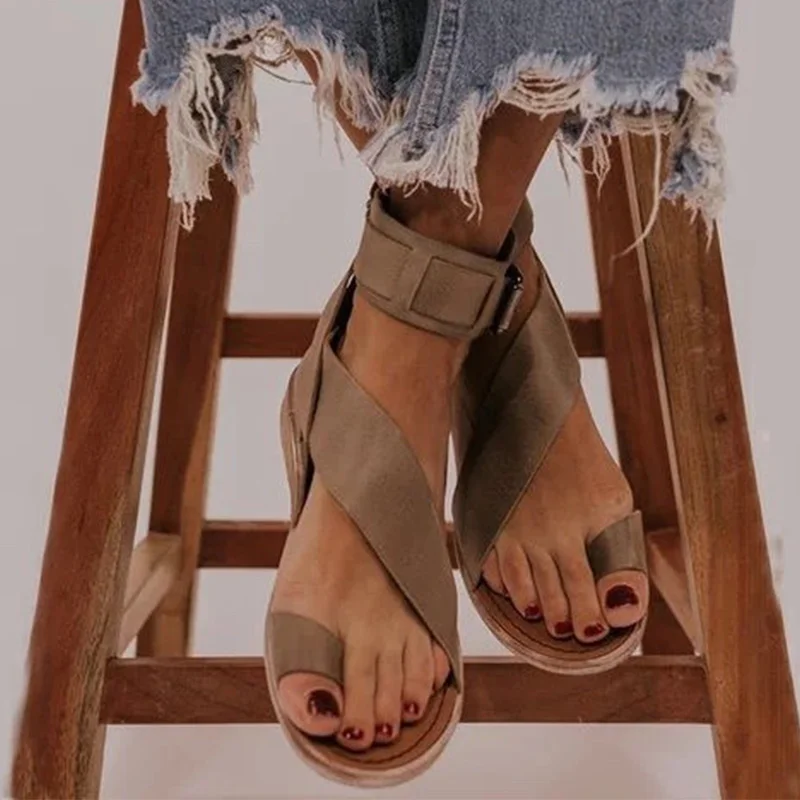 

Woman Open Toe Buckle Strap Fashion Sandals Mujer Shoe Dropshipping Women Beach Sandals Gladiator Flats Casual Thong Shoes