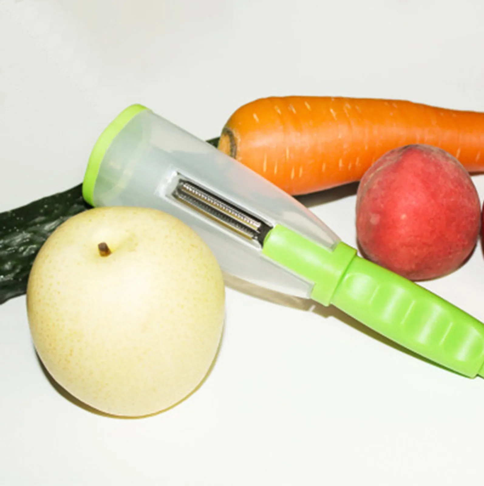 

Vegetable Fruit Peeler Storage Box Barreled Vegetable Peeling Machine Ergonomic Handle Easy Use Kitchen Accessories Zesters 2PCs