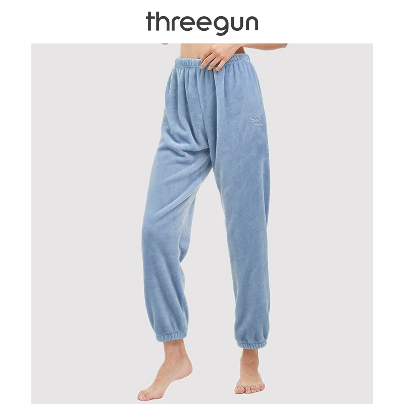 THREEGUN Женские Фланелевые пижамы штаны зимние высокая талия одноцветные