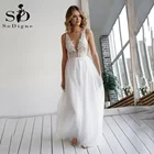 Пляжное свадебное платье soworthy в стиле бохо, пикантное свадебное платье без рукавов, с 3D цветами, фатиновое платье для невесты