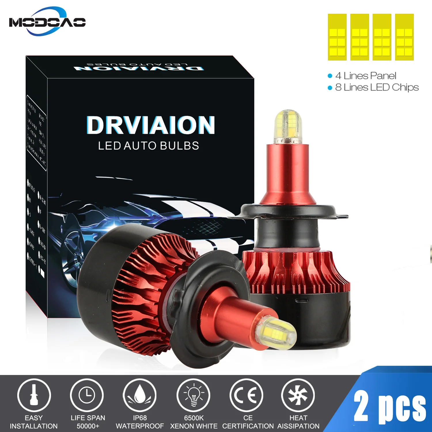2 шт. H4 H7 светодиодный фар H1 H8 H9 H11 9005 9006 HB3 HB4 высокий низкий пучок 200W 200000LM 6000 К