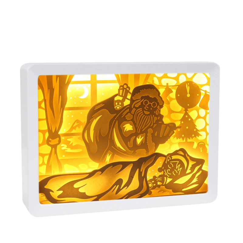 Рождественская бумажная световая коробка с питанием от USB светодиодный теневая