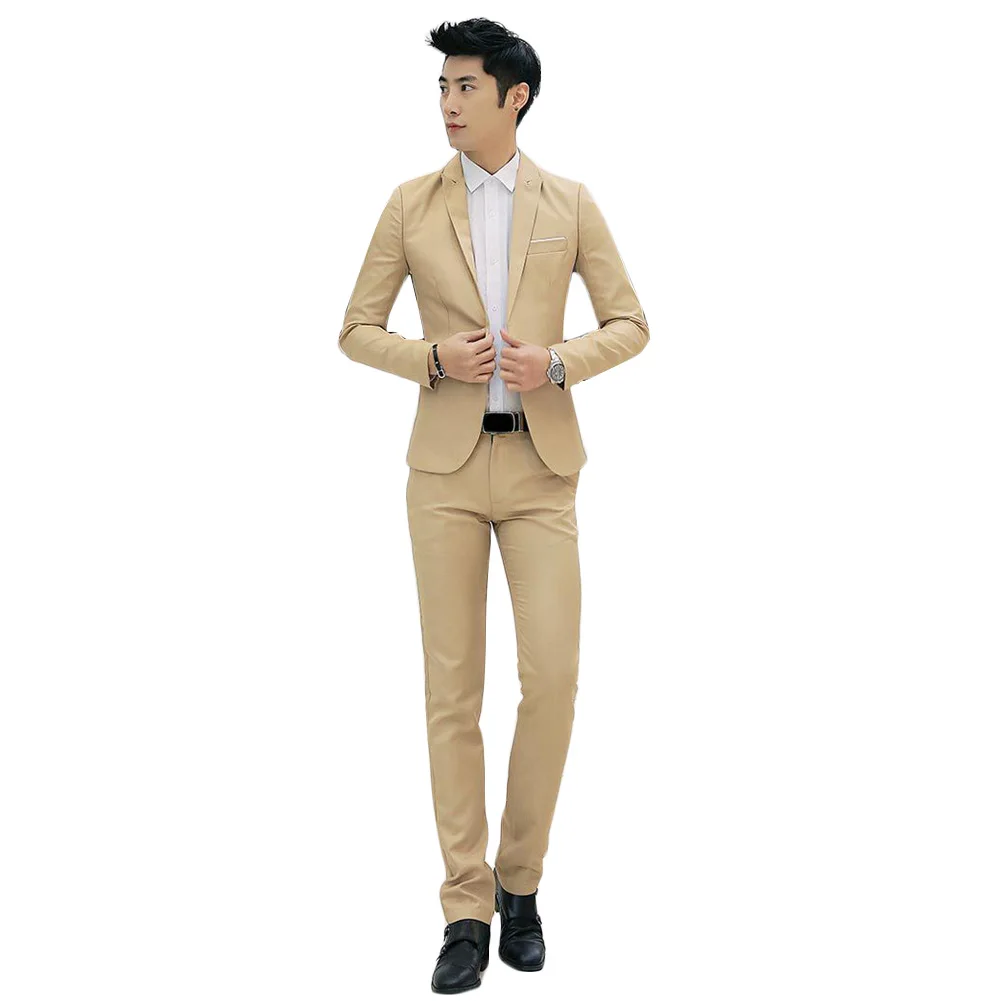 

New Design Coat and Pant Suit Men Solid Color Wedding Tuxedos For Men Slim Fit Mens Suits Korean Fashion Jackets+Pants
