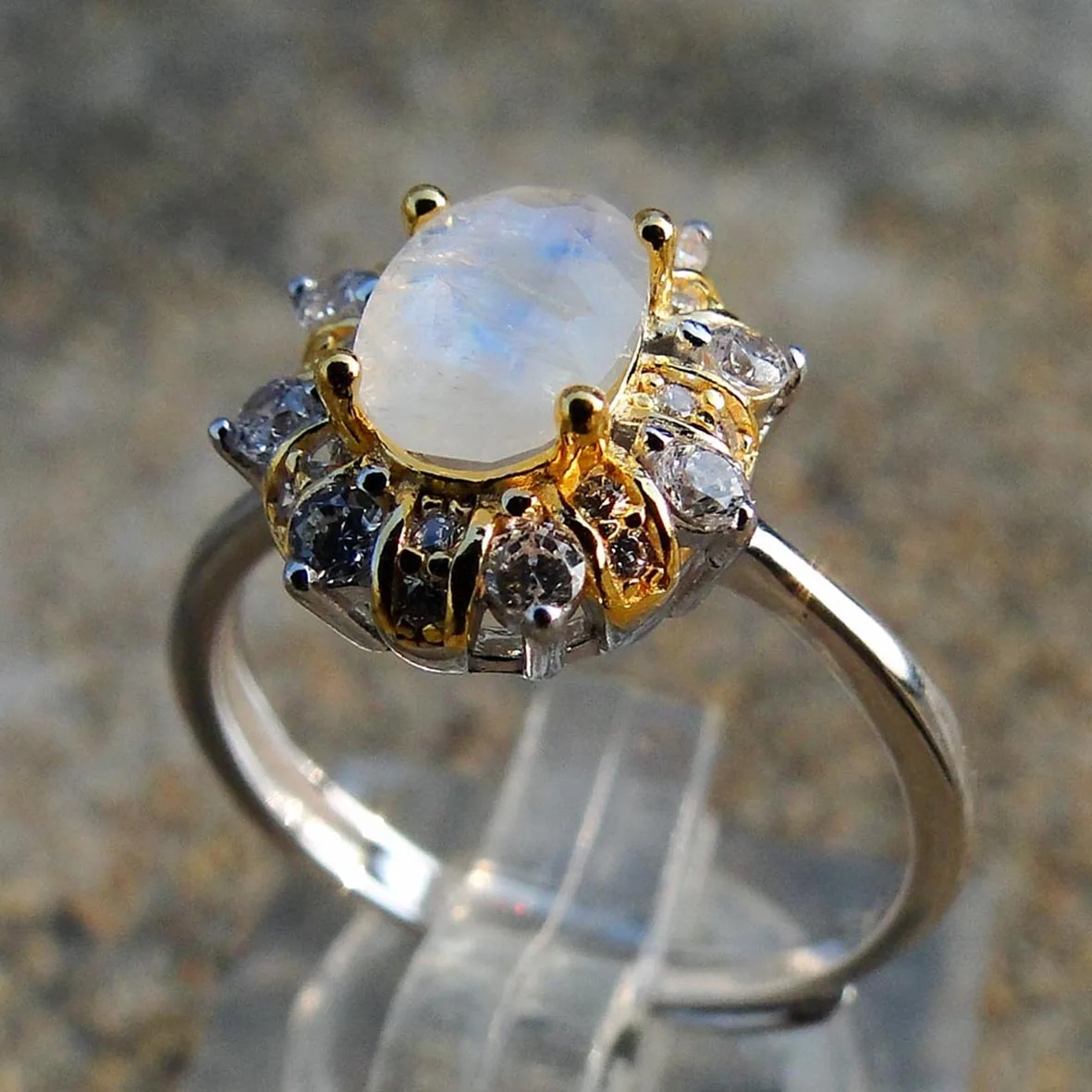 

Двухцветное покрытие из 14-каратного золота и родия, реальная 925 искусственная огранка, 5x7 мм, кольцо из натурального лунного камня, ювелирные...