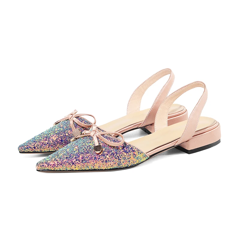 

Lucyever/женские шелковые блестящие туфли-лодочки высокого качества; Сезон лето; Новинка 2020 года; Босоножки на низком каблуке с острым носком; Ж...