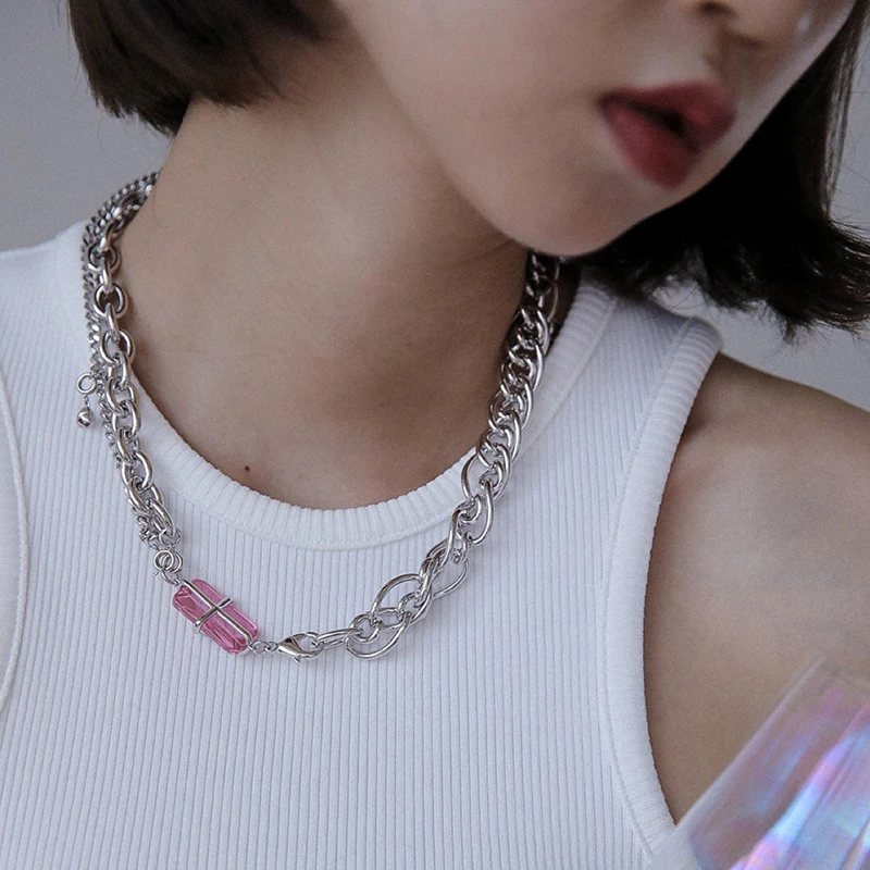 

Новая серия персикового цветка, женское ожерелье с розовыми бриллиантами светильник Роскошная нишевая дизайнерская цепочка для ключиц