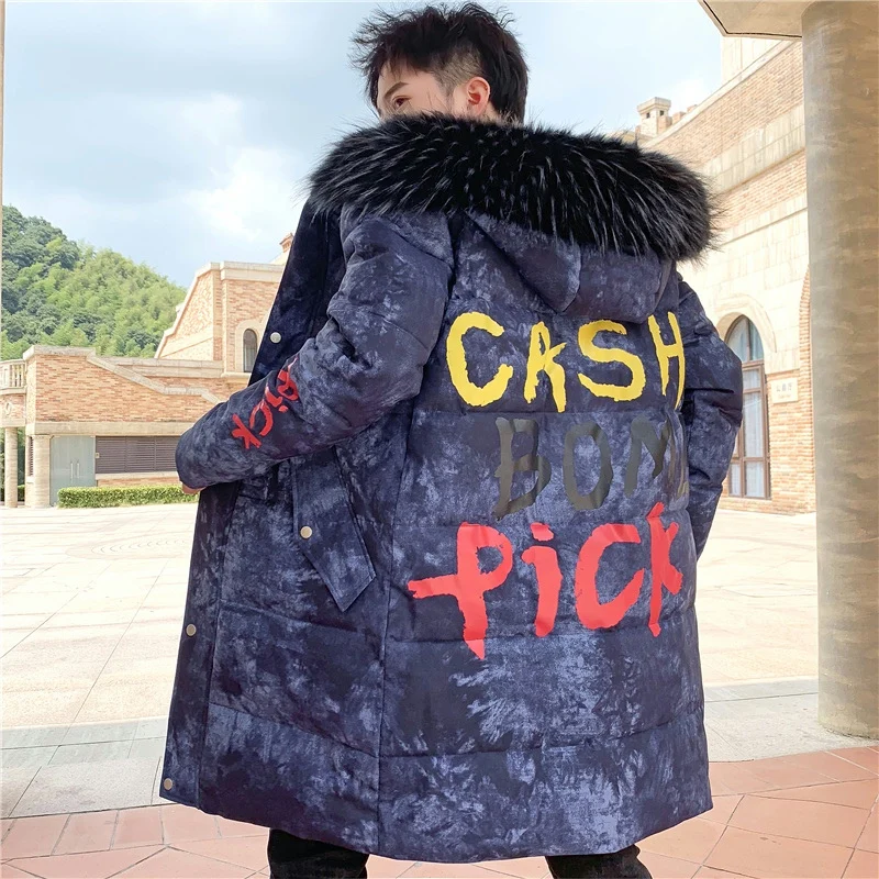 Зимние длинные мужские парки с буквенным принтом модные тренды теплые