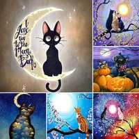 meian 2022 new cat moon full round drill 5d diamond mosaic painting embroidery cross stitch 5d diy home decorations gift