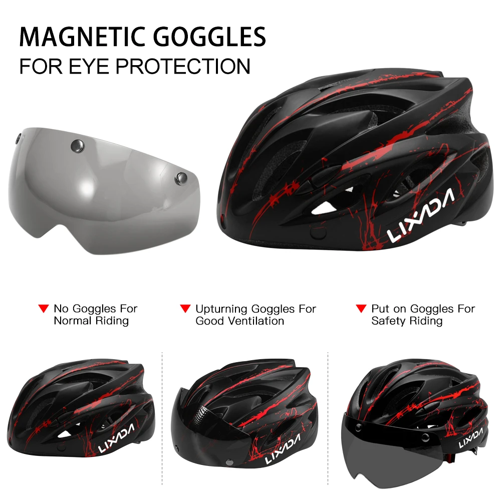 Велосипедный шлем Lixada со съемными магнитными очками светодиодный светильник