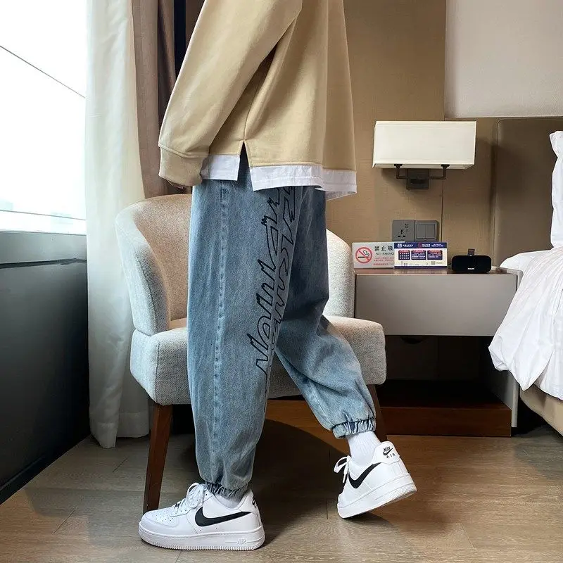 

2021 Men's Jeans New Fashion Arrivals Best Sell Straight Tube Loose Binding Pants College Tidal Current Brand Print Hip Hop