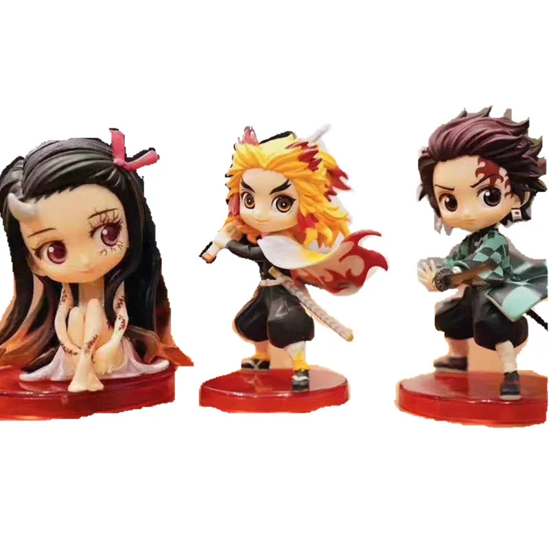 

3Pcs/Set Rengoku Kyoujuro Kamado Tanjiro Nezuko pvc Collection Kawaiii Model Toys With Armor Garage Kits Children Desk Props