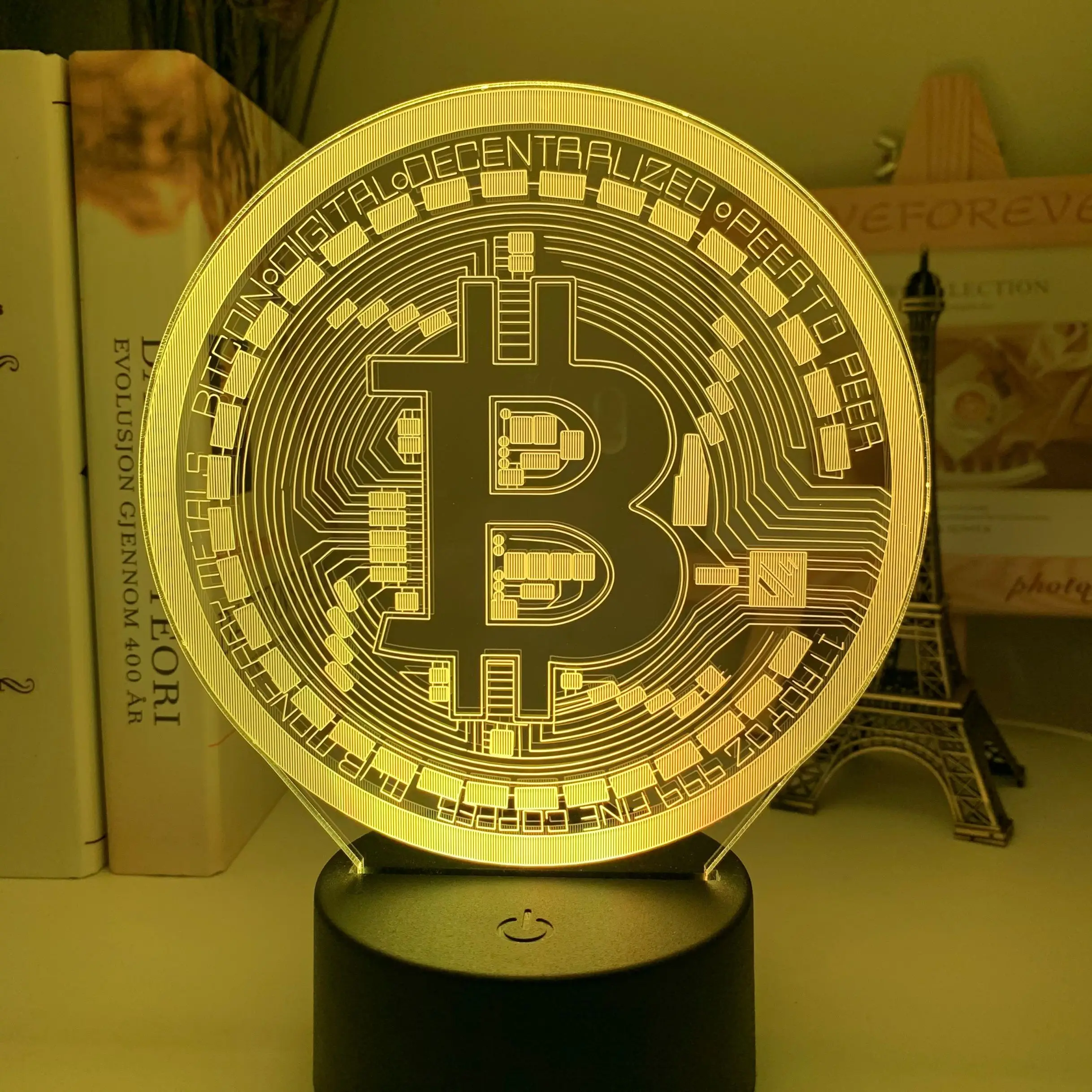 

Acrylic Led Night Light Bitcoin for Room Decorative Nightlight Touch Sensor 7 Color Changing Battery Powered Table Night Lamp 3D