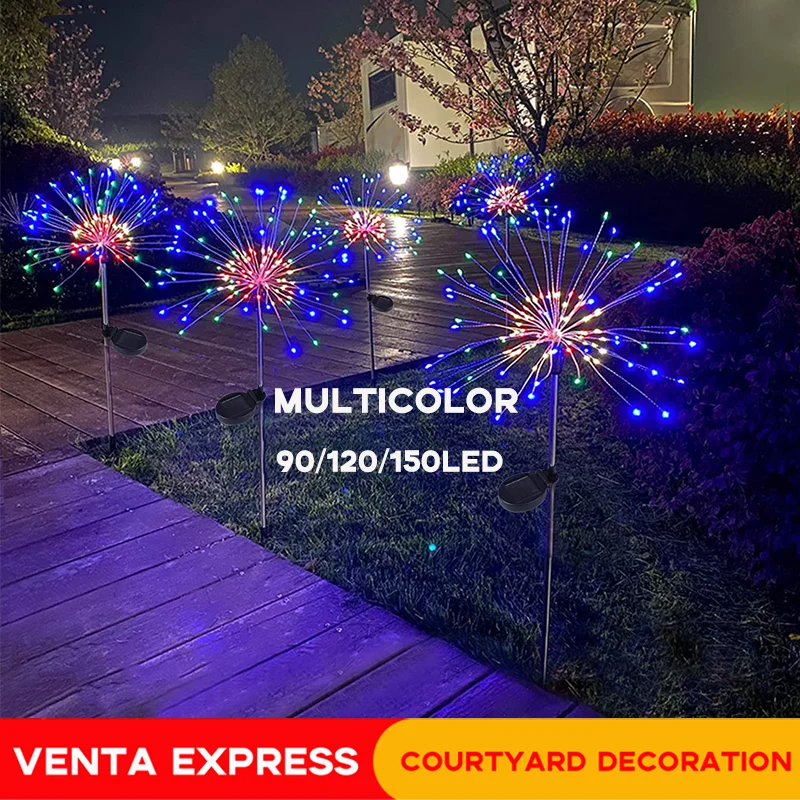 

Solar Firework Lights Outdoor Waterproof DIY Shine String 90 /120/150 LED For Garden Lawn Landscape Holiday Christmas Lights