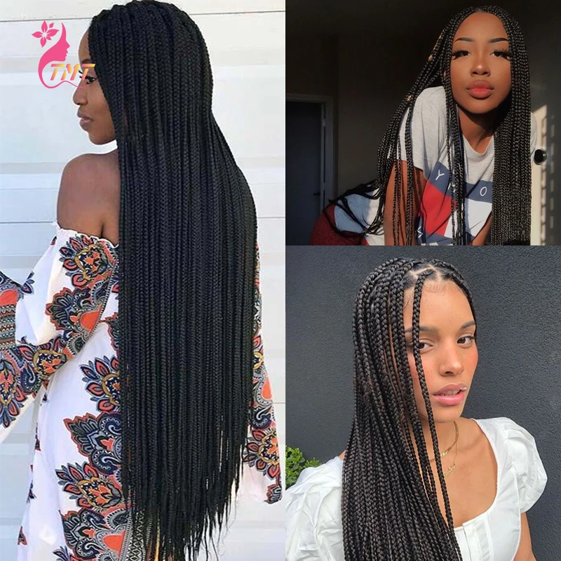 

26Inch Synthetic Box Braid Wig Long Braided Wigs For Women Natural Black Long Straight Braiding Hair Wig Heat Resistant Fiber