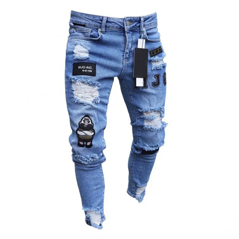 Новые модные мужские обтягивающие джинсы Rip Slim fit Стрейчевые джинсовые потертые