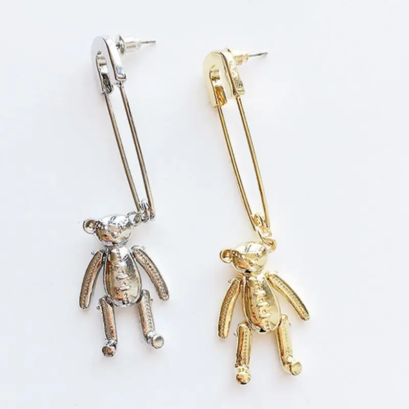 

European and American fashion Joker long pin earrings temperament bear pendant e