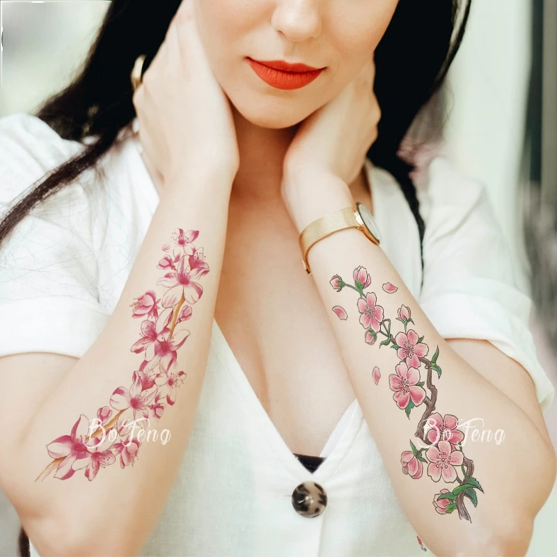 Временные тату-наклейки с пионами и розами Женская тату-арт для девушек спины