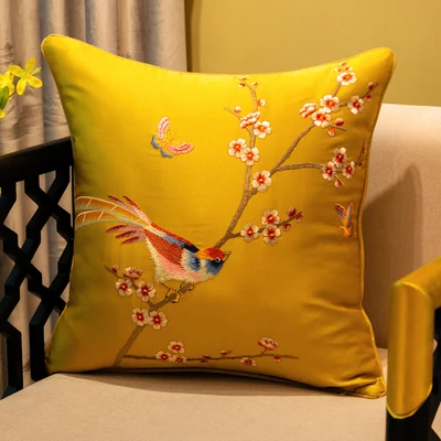 E DUNXDECO Cushion Cover Decorative Pillow Case Modern Chinese Orioles Butterfly Flora Luxury Embroidery Coussin Sofa Decorating - Цвет: E