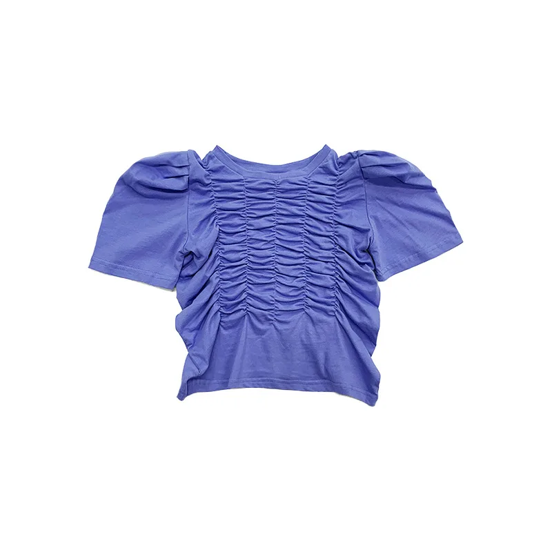 

Girls French retro pleated T-shirt 2021 summer new girls Western-style casual bottoming top