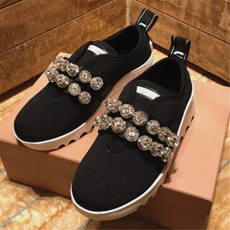 Crystal Bling Shoes Woman Platform Bottom Wedges Zapatos De Mujer Round Toe Slip-on Women Shoes Hot Runway Flat Sneakers Women