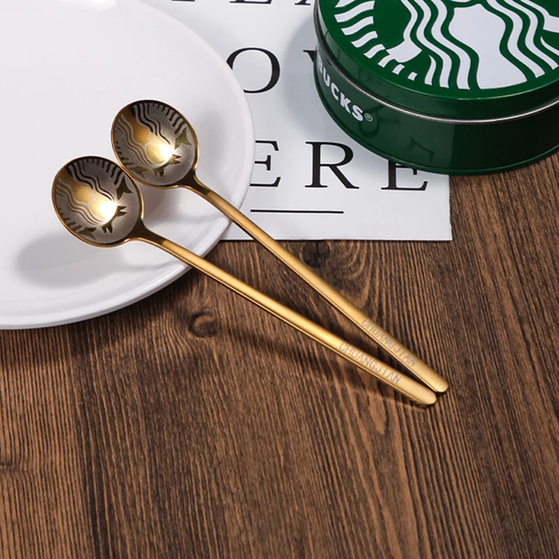 

1/2pcs Coffee Spoon 17cm Long Handle Ice Cream Spoon Stirring Spoon 304 Stainless Steel Retro Dessert Spoon With Logo Girl Gift